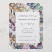 Invitation Papillons bleu pourpre Anniversaire (Devant / Derrière)