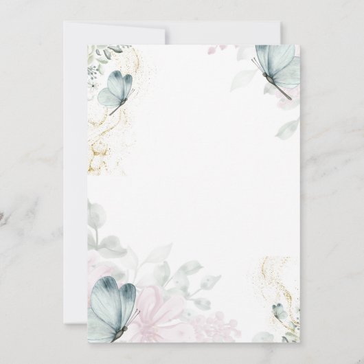 Invitation Papillons bleus bébé en fleur (Dos)