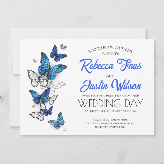 Invitation Papillons bleus et blancs Morpho Monarch (Devant)