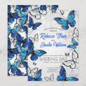 Invitation Papillons bleus et blancs Morpho Monarch (Devant / Derrière)