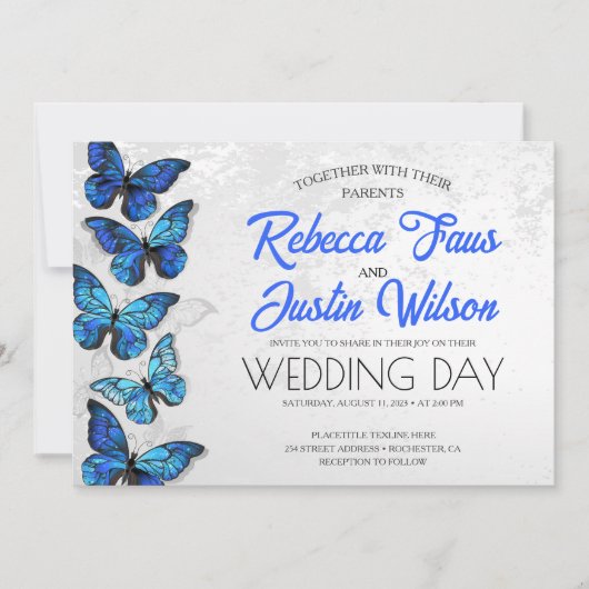 Invitation Papillons bleus et blancs Morpho Monarque (Devant)