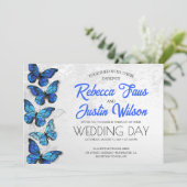 Invitation Papillons bleus et blancs Morpho Monarque (Debout devant)