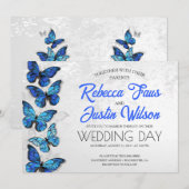 Invitation Papillons bleus et blancs Morpho Monarque (Devant / Derrière)