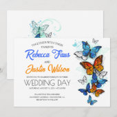 Invitation Papillons bleus et orange Morpho Monarque (Devant / Derrière)