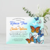 Invitation Papillons bleus et orange Morpho Monarque (Debout devant)