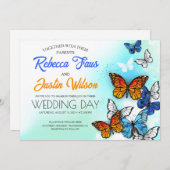 Invitation Papillons bleus et orange Morpho Monarque (Devant / Derrière)