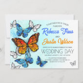 Invitation Papillons bleus et oranges Monarque de Morpho (Devant)