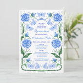 Invitation Papillons bleus et princesse Rose Quinceanera (Debout devant)