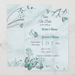 Invitation papillons bleus feuille floral enregistrer la date