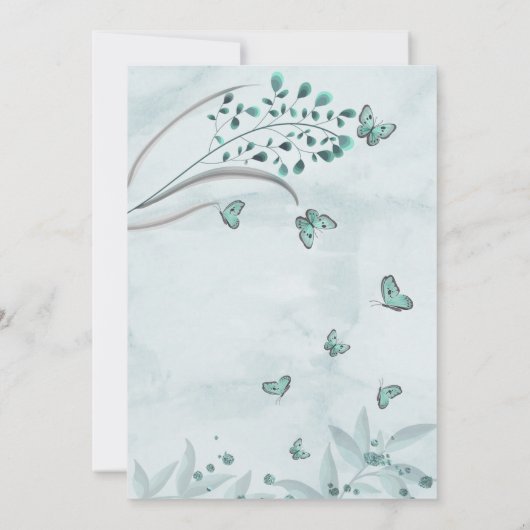 Invitation papillons bleus feuille mariage (Dos)