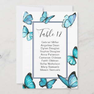 Invitation Papillons bleus. Plan de table de mariage élégant