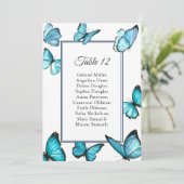 Invitation Papillons bleus. Plan de table de mariage simple (Debout devant)