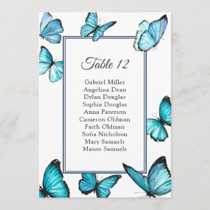 Invitation Papillons bleus. Plan de table de mariage simple
