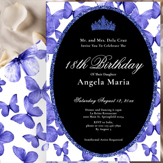 Invitation Papillons bleus pour les 18 ans