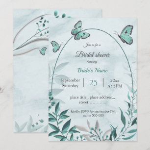 Invitation Papillons bleus turquoises & douche nuptiale feuil