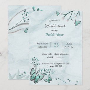 Invitation Papillons bleus turquoises et douche nuptiale feui