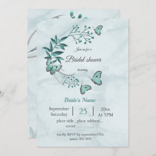 Invitation Papillons bleus turquoises feuille douche à nage f