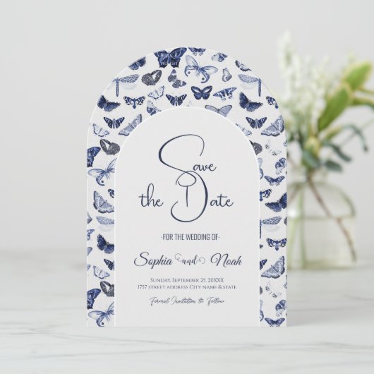 Invitation Papillons bleus vintages (Debout devant)