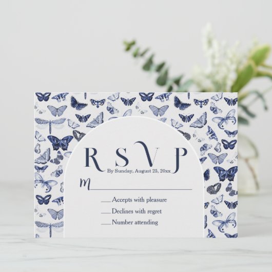 Invitation Papillons bleus vintages (Debout devant)