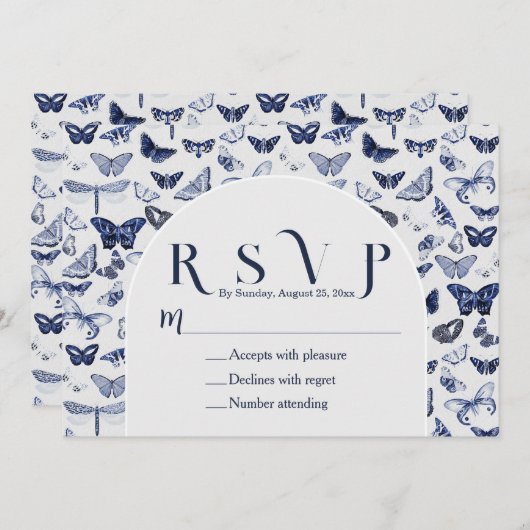 Invitation Papillons bleus vintages (Devant / Derrière)