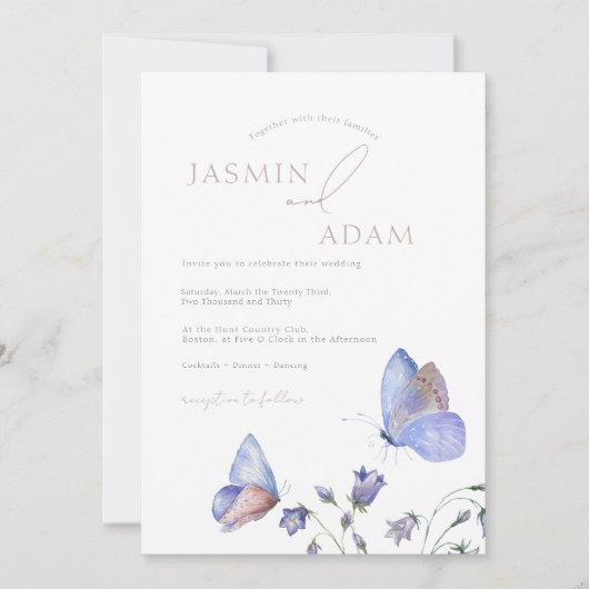 Invitation Papillons Bleus Whimsical Monogram Mariage (Devant)