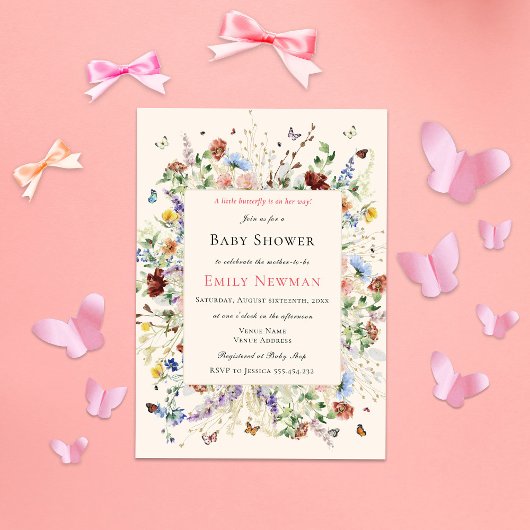 Invitation Papillons Boho & Baby shower Fleur sauvage