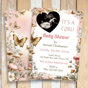 Invitation Papillons botaniques et baby shower échographie