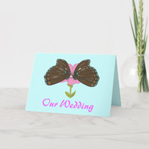 Invitation Papillons bruns sur Fleur rose, Mariage invite
