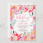 Invitation Papillons chic bohème fleurs douche nuptiale (Devant)