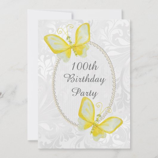 Invitation Papillons chic Damask 100e recto-verso (Devant)