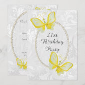 Invitation Papillons chic Damask 18e Anniversaire Double Face (Devant / Derrière)