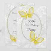 Invitation Papillons chic Damask 55e Anniversaire Double Face (Devant / Derrière)