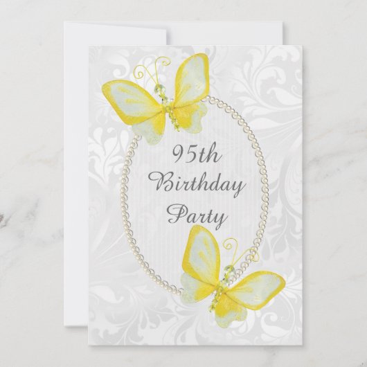 Invitation Papillons chic Damask 95e Anniversaire Double Face (Devant)