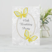 Invitation Papillons chic Damask 95e Anniversaire Double Face (Debout devant)