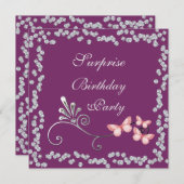 Invitation Papillons Chic & Diamants Surprise Anniversaire (Devant / Derrière)