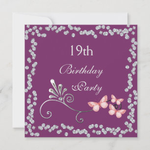 Invitation Papillons chic et diamants 19e anniversaire