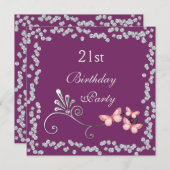 Invitation Papillons chic et diamants 21e anniversaire (Devant / Derrière)