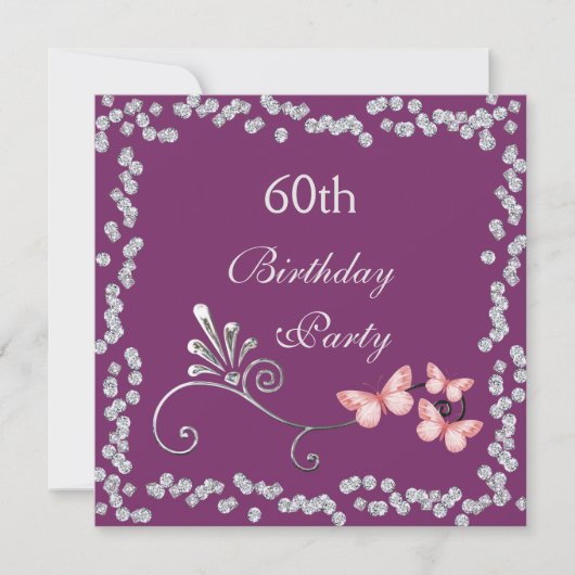 Invitation Papillons Chic et Diamants 60e Anniversaire (Devant)
