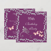 Invitation Papillons chic et diamants 95e anniversaire (Devant / Derrière)
