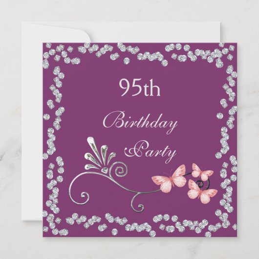 Invitation Papillons chic et diamants 95e anniversaire (Devant)
