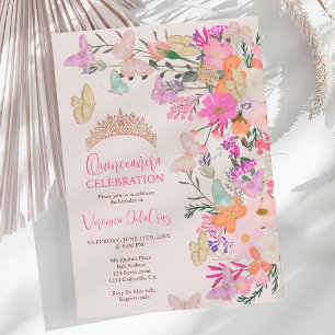 Invitation Papillons chic fleur sauvage quinceanera de printe