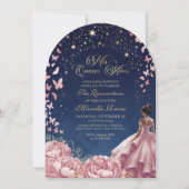 Invitation Papillons Ciel de nuit rose pâle Quinceanera (Devant)