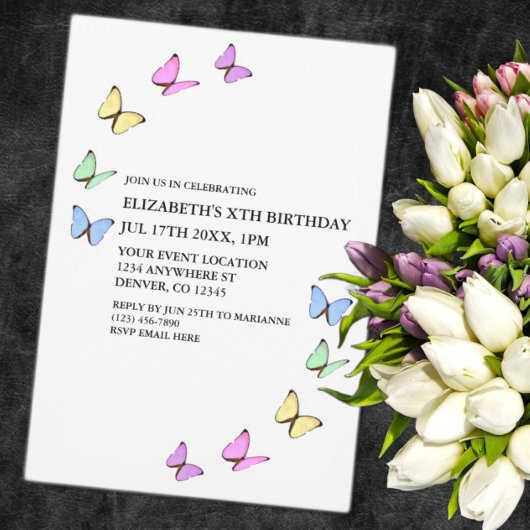 Invitation Papillons colorés Anniversaire