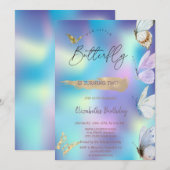 Invitation Papillons Colorés Anniversaire Holographique (Devant / Derrière)