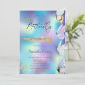 Invitation Papillons colorés Holographique Anniversaire (Debout devant)