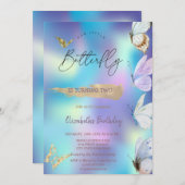 Invitation Papillons colorés Holographique Anniversaire (Devant / Derrière)