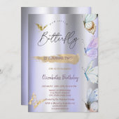 Invitation Papillons colorés Violet Metallday (Devant / Derrière)