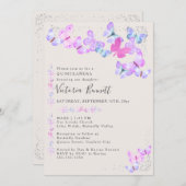 Invitation Papillons Confettis Argent Quinceanera et Messe (Devant / Derrière)