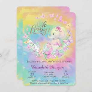 Invitation Papillons cool Elephant Tie Dye Baby shower