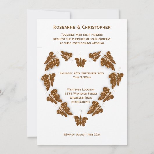 Invitation Papillons couleur chocolat Mariage design (Dos)